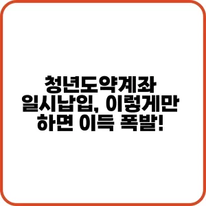 청년도약계좌 일시납입 이렇게만 하면 이득 폭발