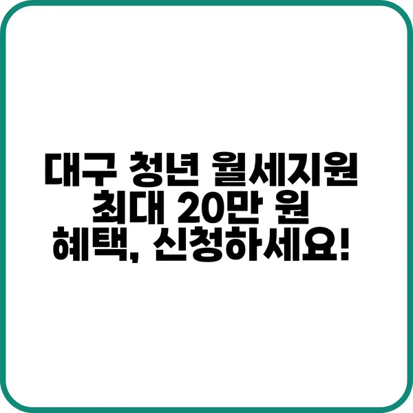 청년 월세 지원 대구 혜택 안내
